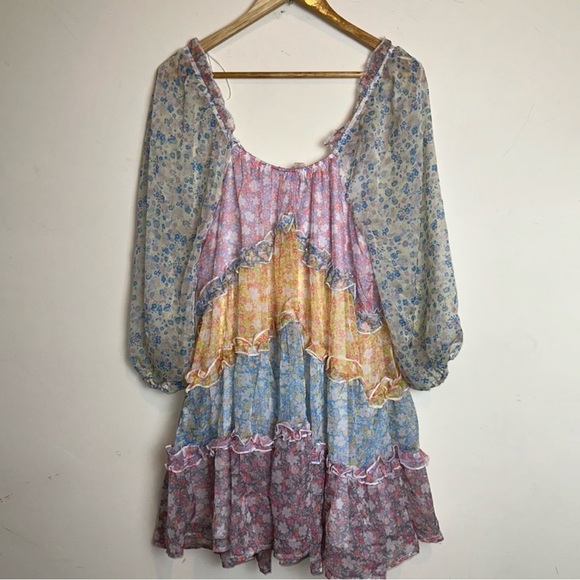 Love Colette Maisie Mini Cottage Babydoll Patchwork Floral Off-Shoulder L Dress - Picture 12 of 13